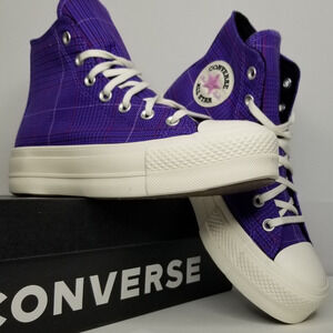 Converse Women's  CTAS Lift Hi Top Sneakers Size 7.5  Purple Plaid A12495C  NWT